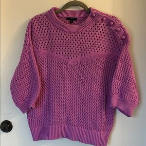 J. Crew Elbow Sleeve Crochet Button Knit Sweater Top Vibrant Grape medium